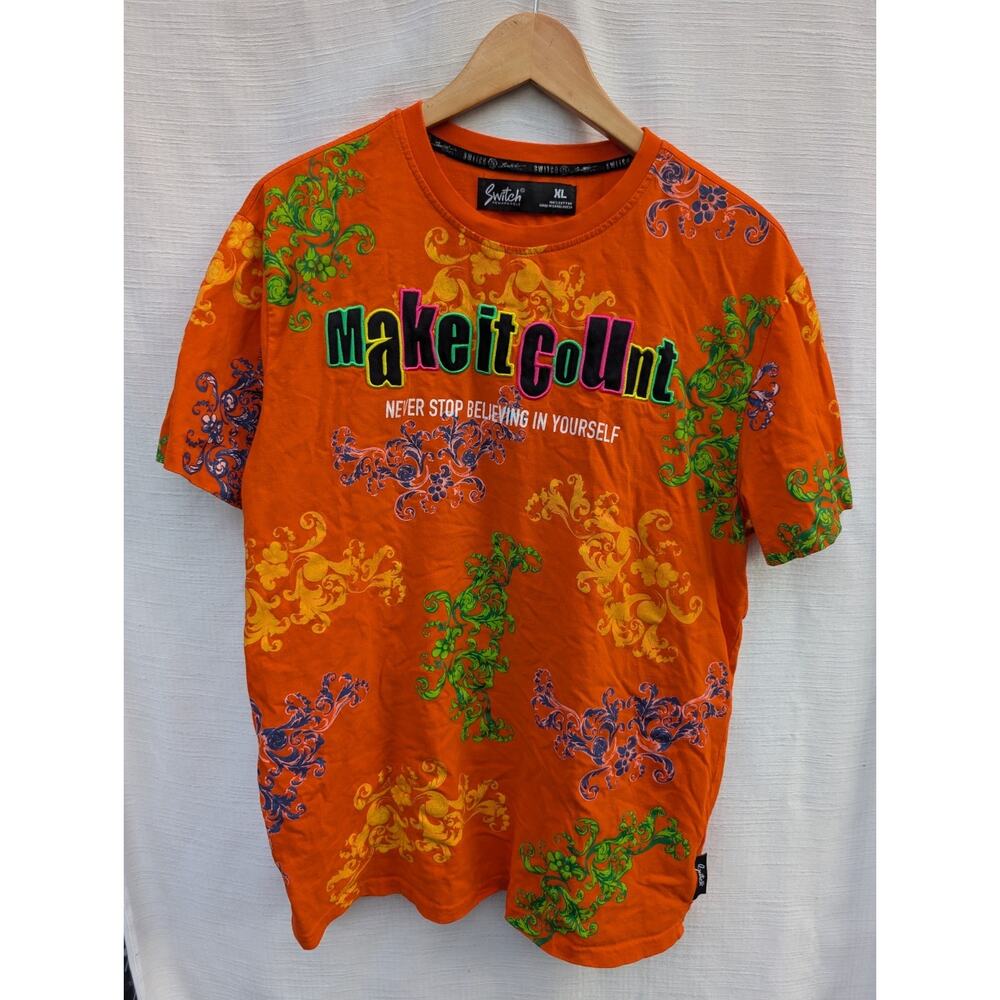 Switch Remarkable Make It Count Graphic Tee‎ Shirt Sz XL Orange Multicolor
